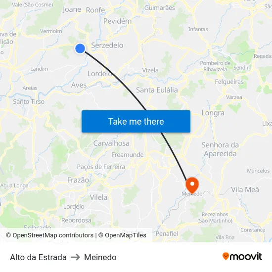 Alto da Estrada to Meinedo map