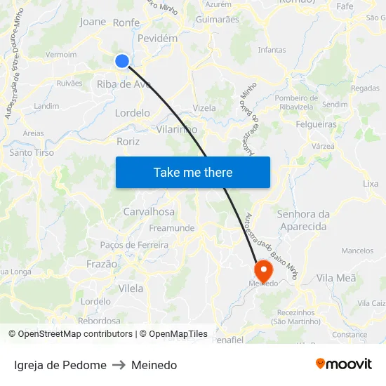 Igreja de Pedome to Meinedo map