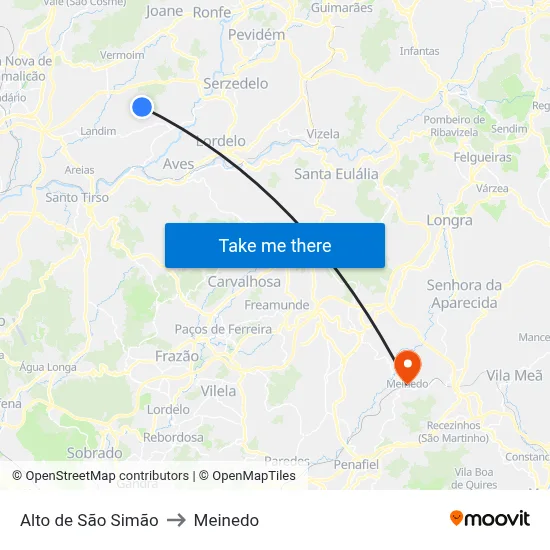 Alto de São Simão to Meinedo map