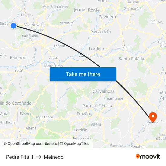 Pedra Fita II to Meinedo map
