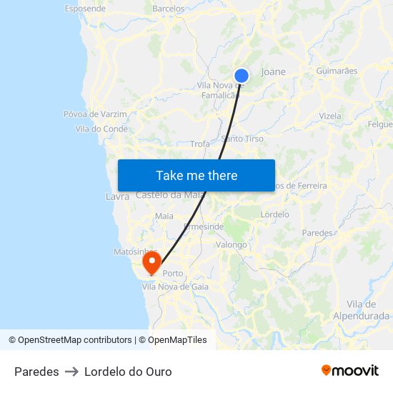 Paredes to Lordelo do Ouro map