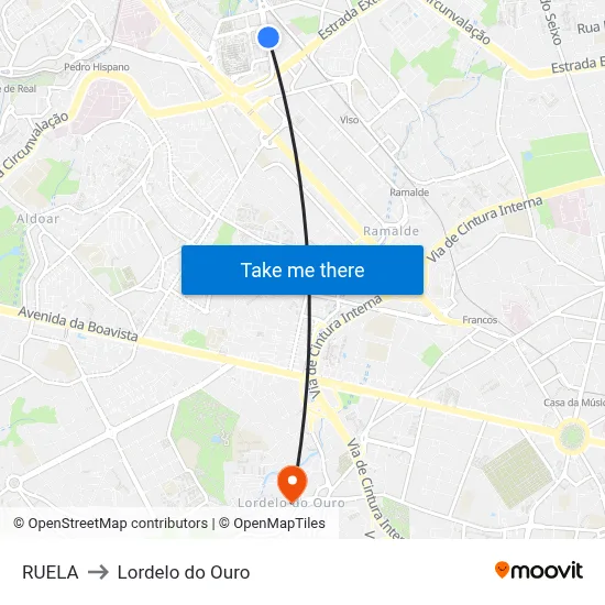 RUELA to Lordelo do Ouro map
