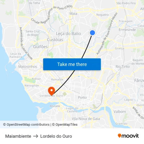 Maiambiente to Lordelo do Ouro map