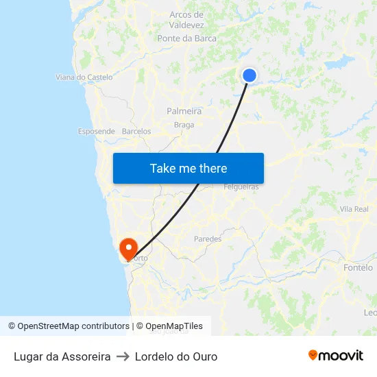 Lugar da Assoreira to Lordelo do Ouro map