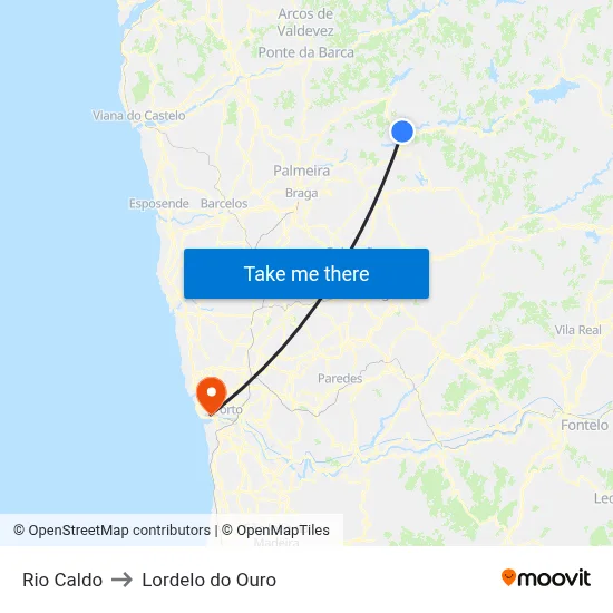 Rio Caldo to Lordelo do Ouro map