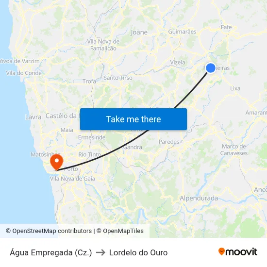Água Empregada (Cz.) to Lordelo do Ouro map