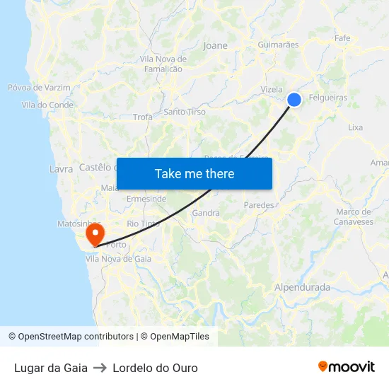 Lugar da Gaia to Lordelo do Ouro map