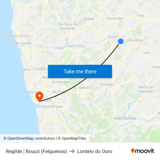 Regilde | Bouçó (Felgueiras) to Lordelo do Ouro map