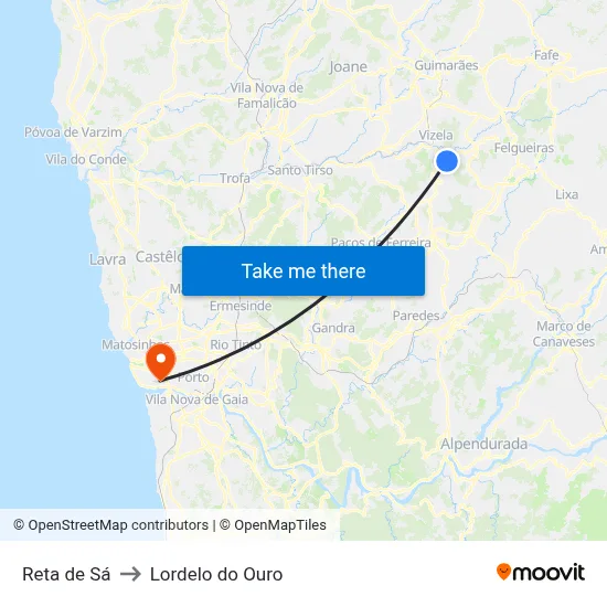 Reta de Sá to Lordelo do Ouro map