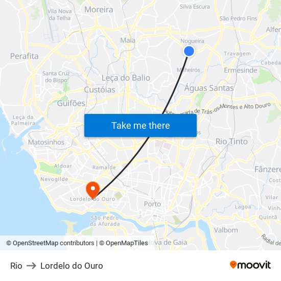 Rio to Lordelo do Ouro map