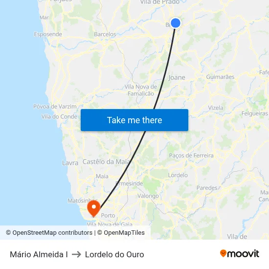 Mário Almeida I to Lordelo do Ouro map
