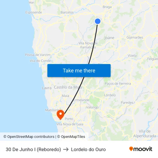 30 De Junho I (Reboredo) to Lordelo do Ouro map