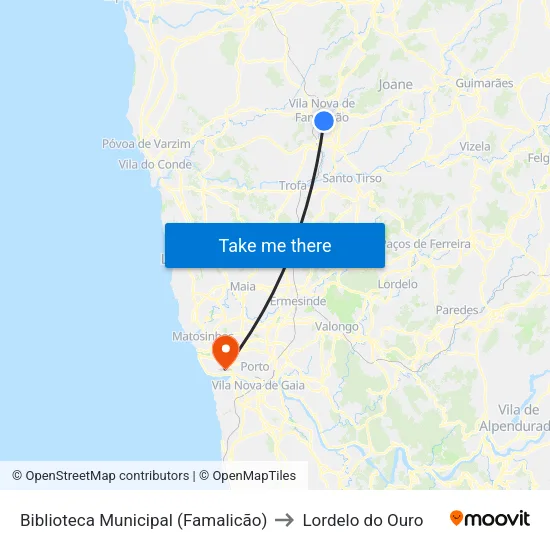 Biblioteca Municipal to Lordelo do Ouro map