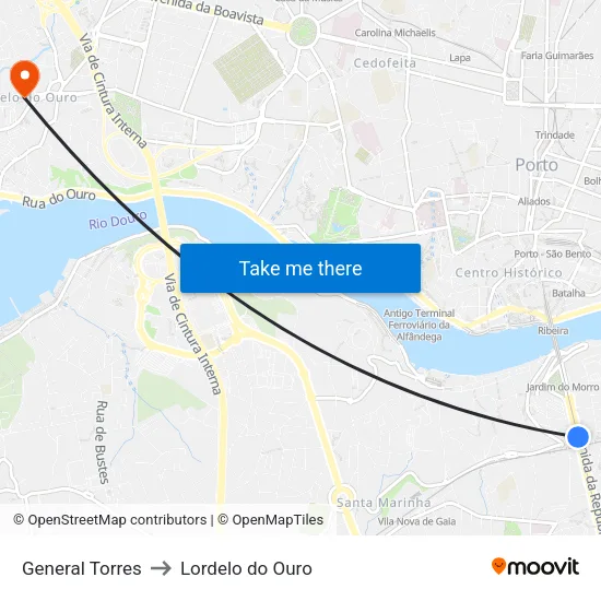 General Torres to Lordelo do Ouro map