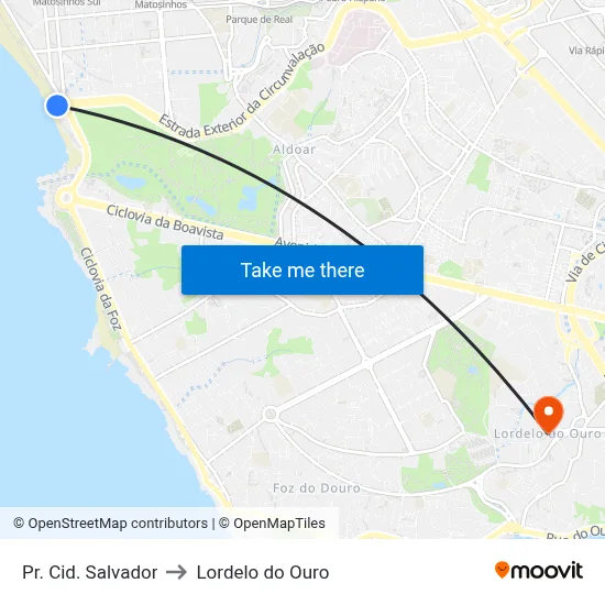 Pr. Cid. Salvador to Lordelo do Ouro map