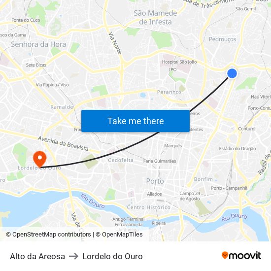 Alto da Areosa to Lordelo do Ouro map