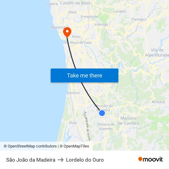 São João da Madeira to Lordelo do Ouro map