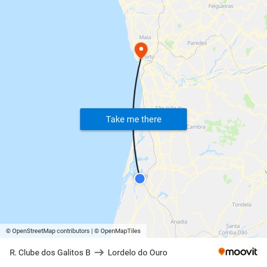R. Clube dos Galitos B to Lordelo do Ouro map