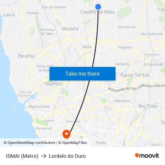 ISMAI (Metro) to Lordelo do Ouro map