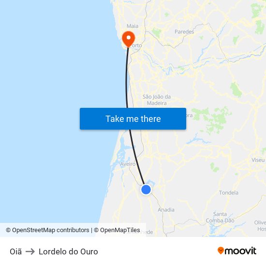 Oiã to Lordelo do Ouro map