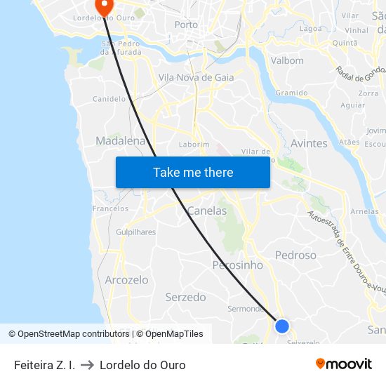 Feiteira Z. I. to Lordelo do Ouro map