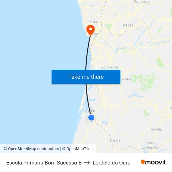 Escola Primária Bom Sucesso B to Lordelo do Ouro map