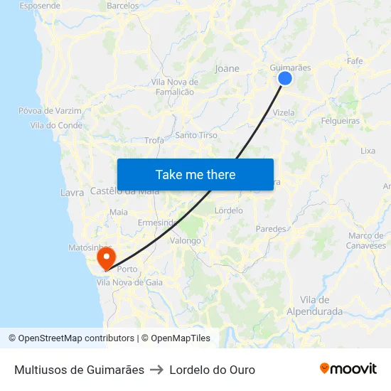 Multiusos de Guimarães to Lordelo do Ouro map