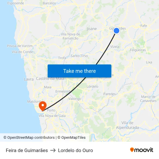 Feira de Guimarães to Lordelo do Ouro map