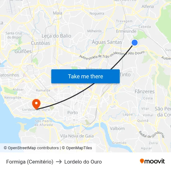 Formiga (Cemitério) to Lordelo do Ouro map