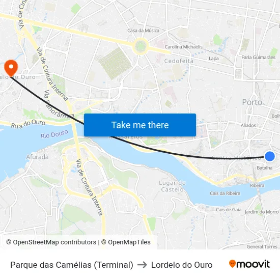 Parque das Camélias (Terminal) to Lordelo do Ouro map