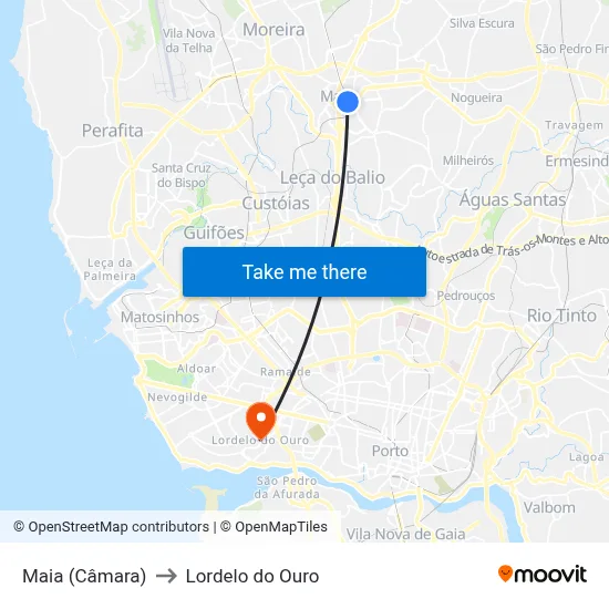 Maia (Câmara) to Lordelo do Ouro map