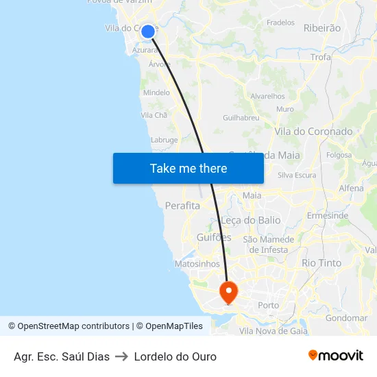 Agr. Esc. Saúl Dias to Lordelo do Ouro map