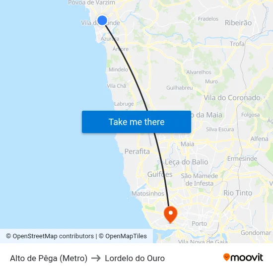Alto de Pêga (Metro) to Lordelo do Ouro map