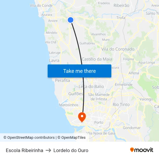 Escola Ribeirinha to Lordelo do Ouro map