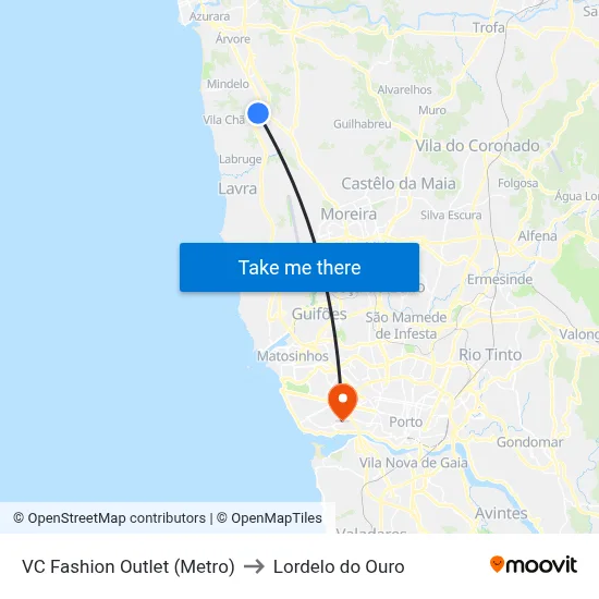 VC Fashion Outlet (Metro) to Lordelo do Ouro map