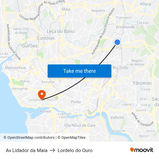 Av.Lidador da Maia to Lordelo do Ouro map