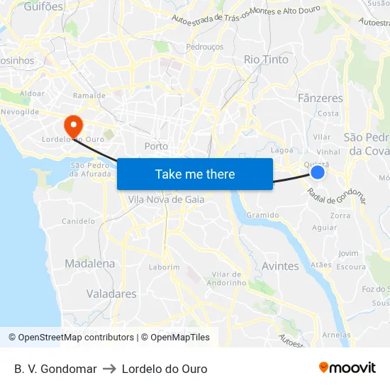 B. V. Gondomar to Lordelo do Ouro map