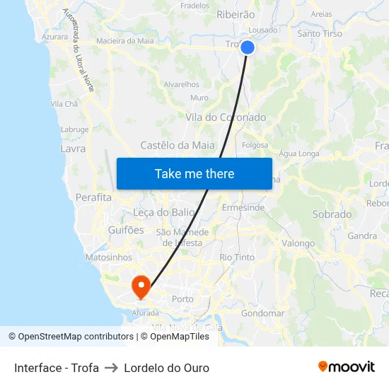 Interface - Trofa to Lordelo do Ouro map