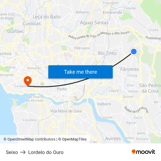 Seixo to Lordelo do Ouro map