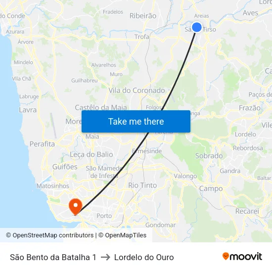 Zona Emp. Cruzinha to Lordelo do Ouro map