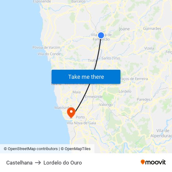 Castelhana to Lordelo do Ouro map