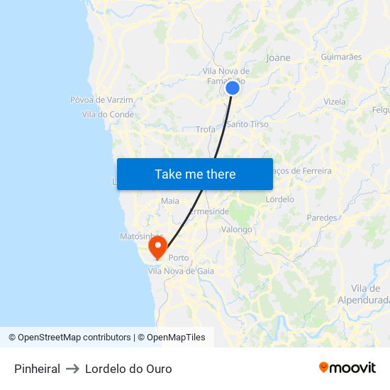 Pinheiral to Lordelo do Ouro map