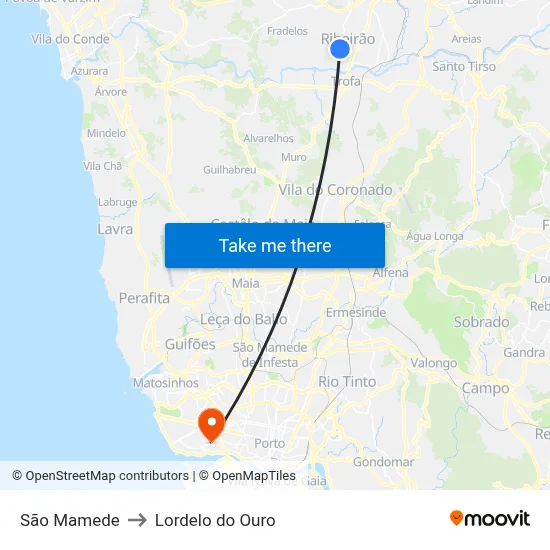 São Mamede to Lordelo do Ouro map