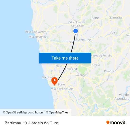 Barrimau to Lordelo do Ouro map