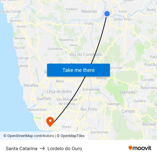 Santa Catarina to Lordelo do Ouro map