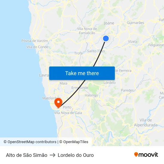 Alto de São Simão to Lordelo do Ouro map