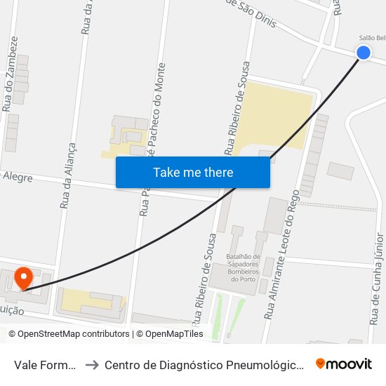 Vale Formoso to Centro de Diagnóstico Pneumológico (Bcg) map