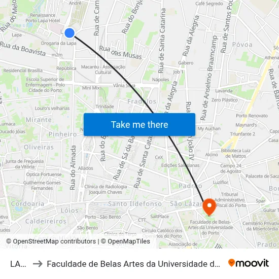 LAPA to Faculdade de Belas Artes da Universidade do Porto map
