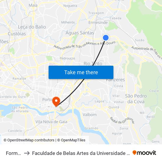 Formiga to Faculdade de Belas Artes da Universidade do Porto map