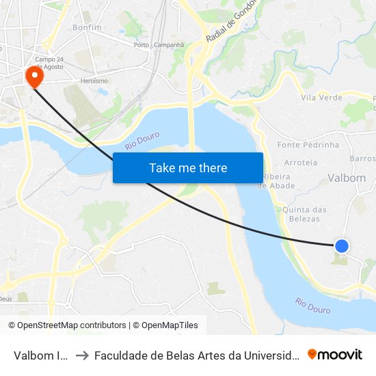 Valbom Igreja to Faculdade de Belas Artes da Universidade do Porto map